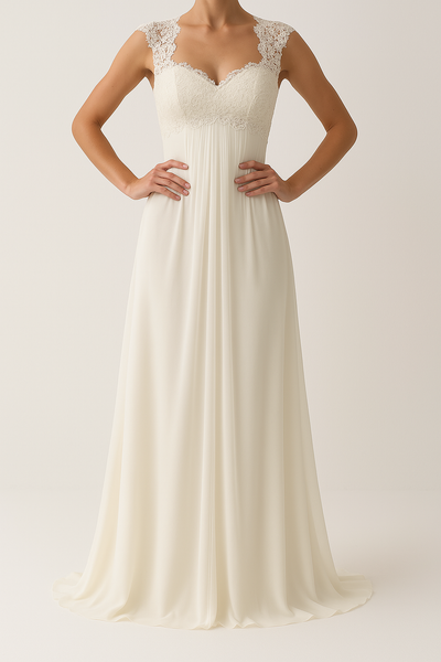 Thyra – Damen Brautkleid in Elfenbein mit Spitzenträgern