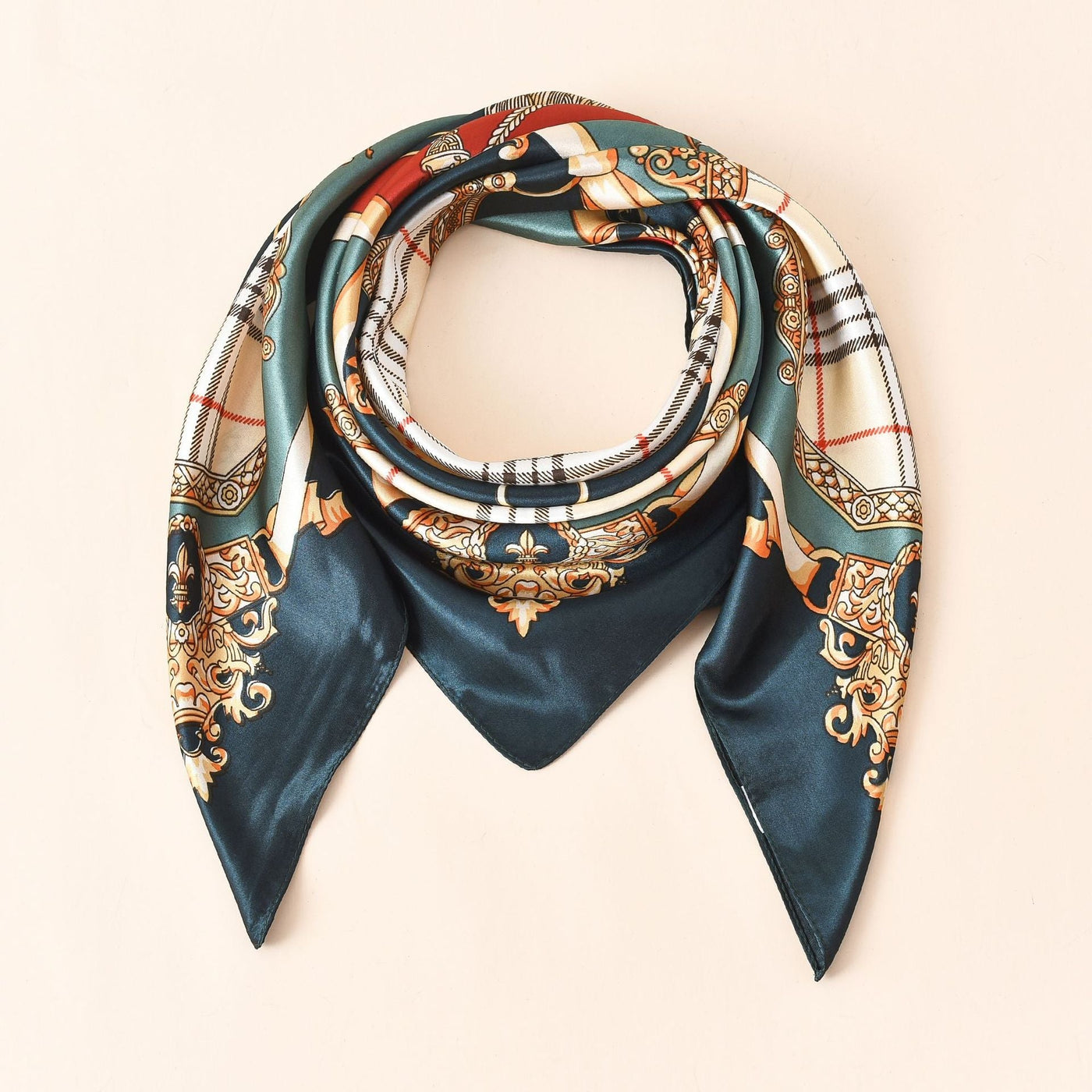 Damen Schal Seide Look Barockmuster Elegant