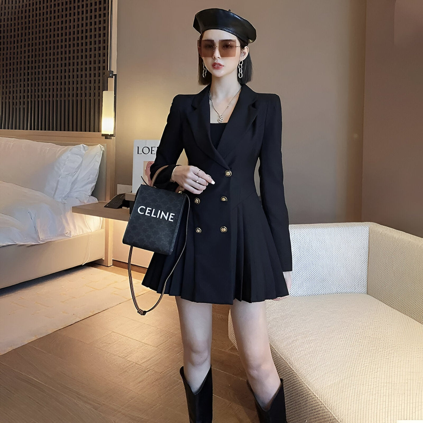 Kim | Elegantes Double-Button Faltenkleid