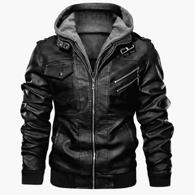 Herren Lederjacke - Stylisch mit abnehmbarer Kapuze und Details