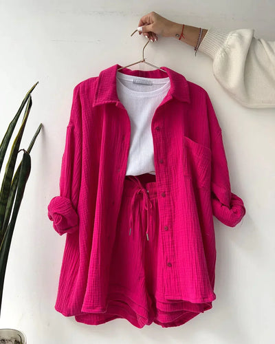 Damen Plissee Set Zweiteiler Elegant