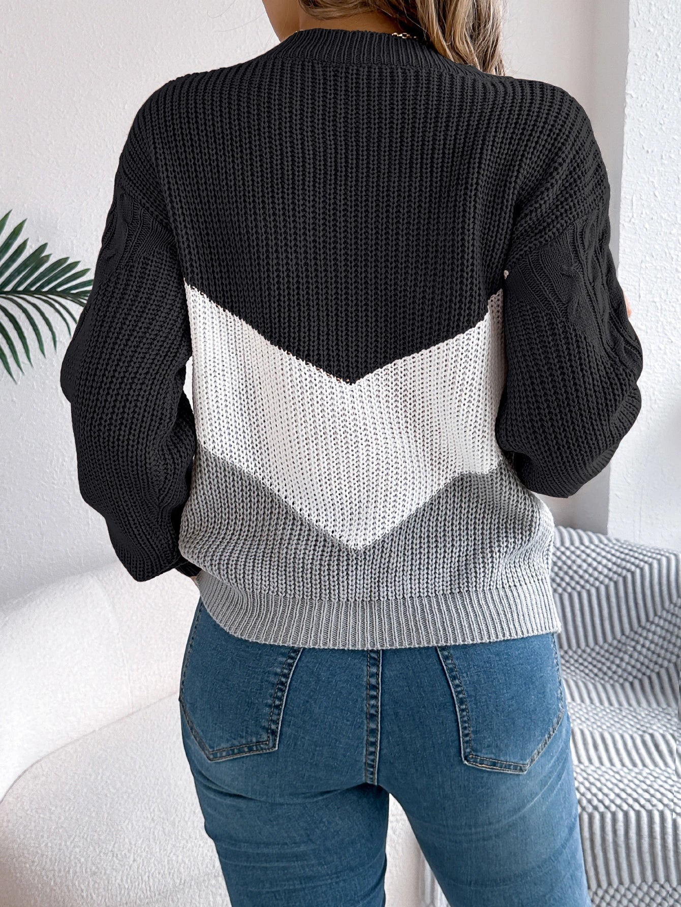 Damen Colorblock Pullover mit Rundhals | Casual Strick