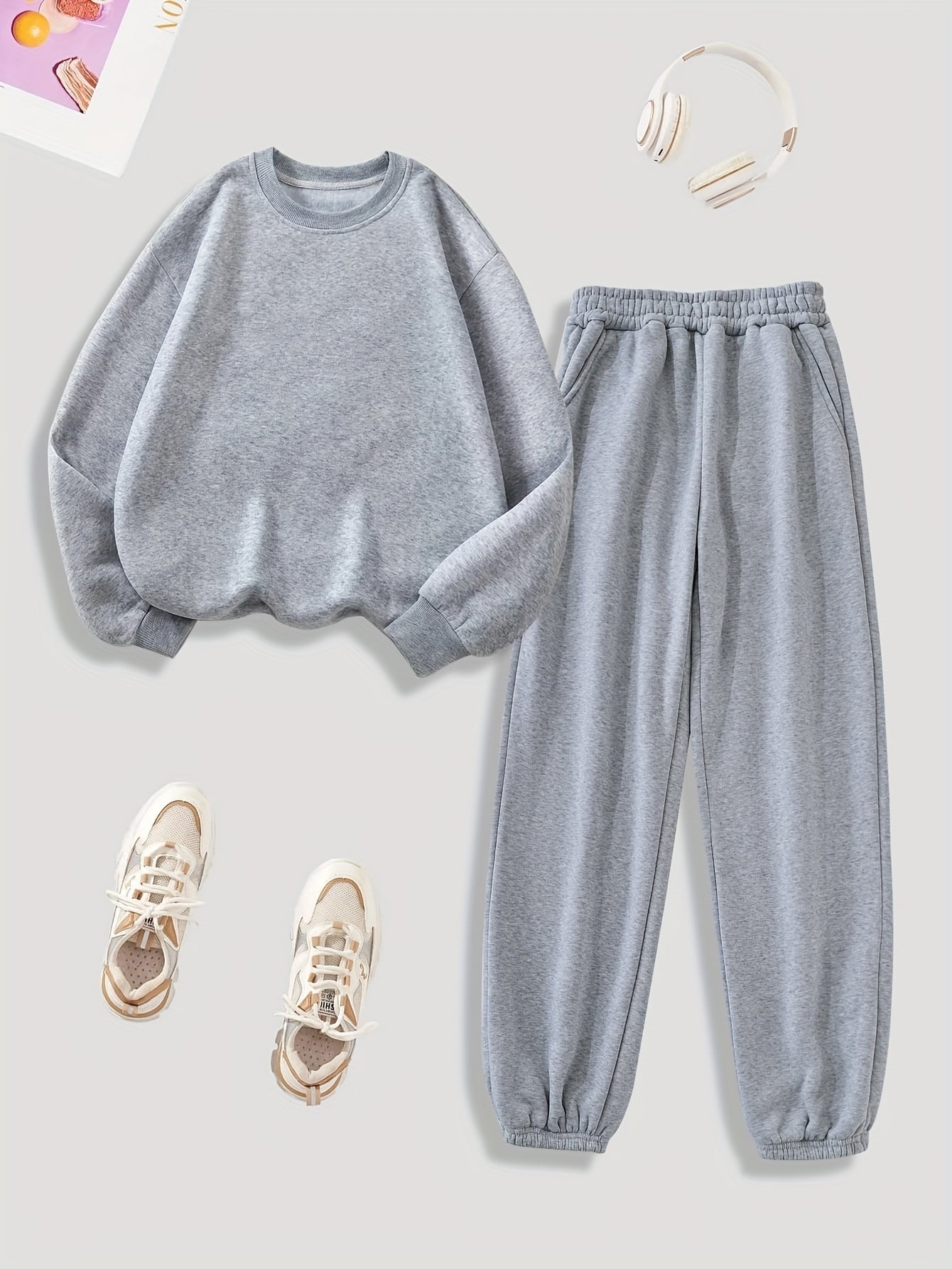 Kuschelig-warmes Damen-Loungewear-Set mit Plüschfutter für Herbst und Winter