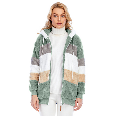 Damen Plüschjacke mit Kapuze