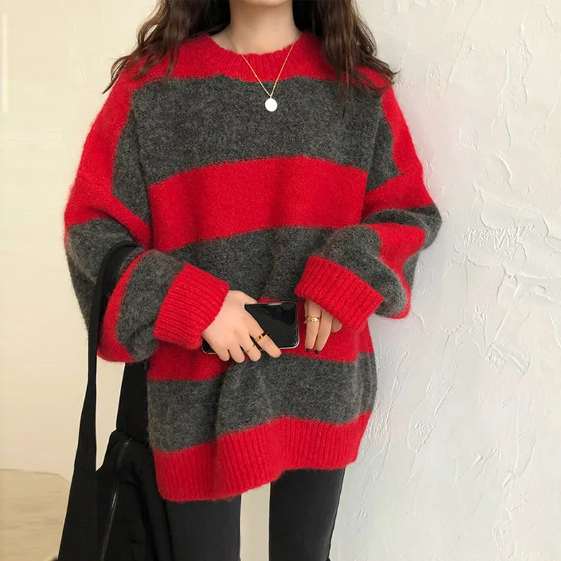 Gestreifter Winterpullover für Damen