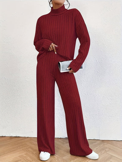 Elegantes Damen-Set aus geripptem Stoff mit Stehkragen und weitem Bein | Atmungsaktiv und Komfortabel