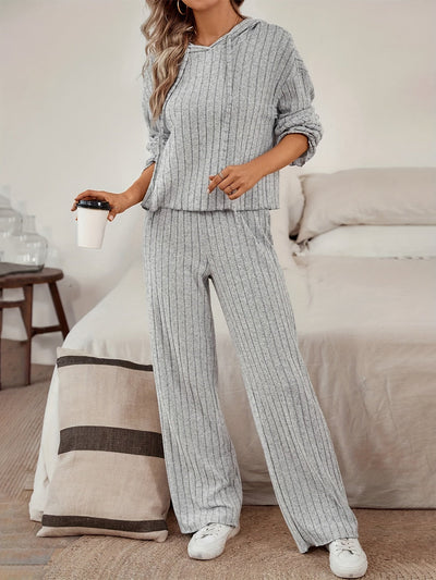 Damen Komfort Zweiteiler aus Strick - Sportlicher Hoodie mit Jogginghose - Relaxed Fit