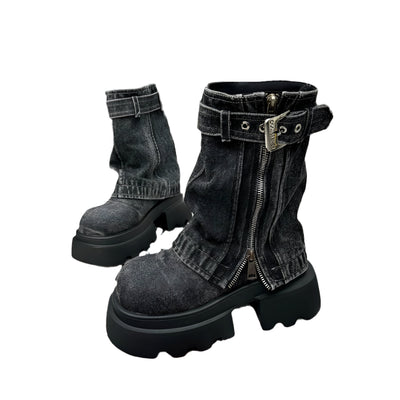 Mechthilde | Trendige Cowboy-inspirierte Mid-Calf Stiefel mit Plattformabsatz
