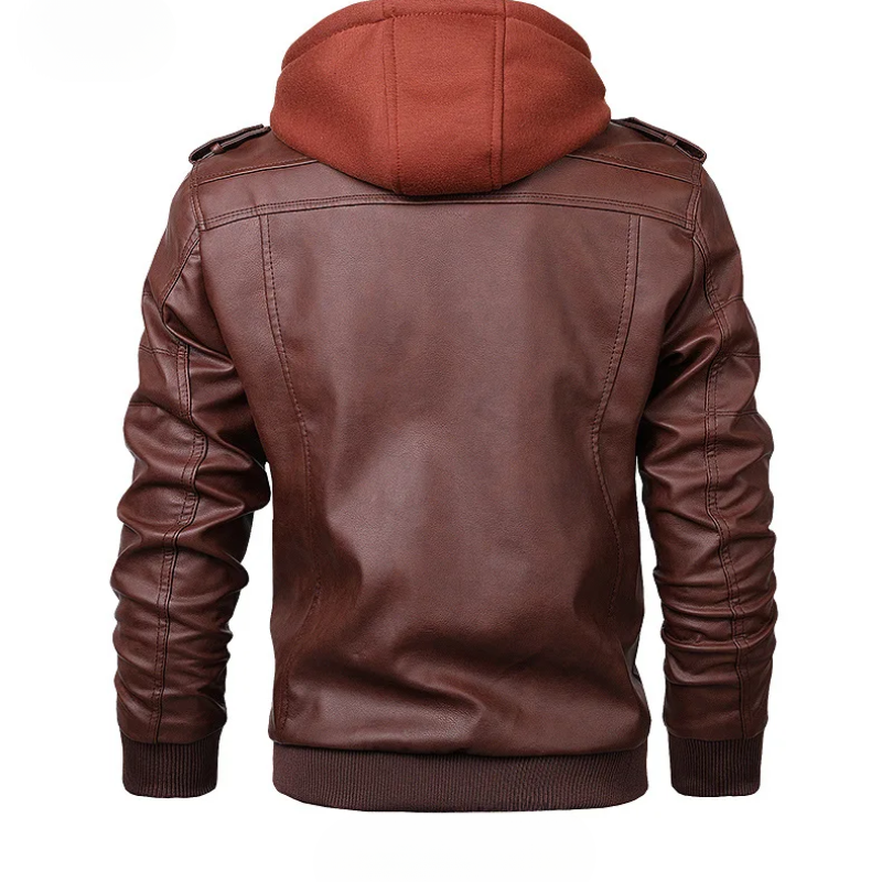 Herren Lederjacke - Stylisch mit abnehmbarer Kapuze und Details