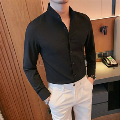 Herren Slim Fit Hemd mit Stehkragen - Langarm - Business Style