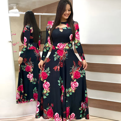 Monika | Elegantes Blumen-Maxikleid für den Herbst