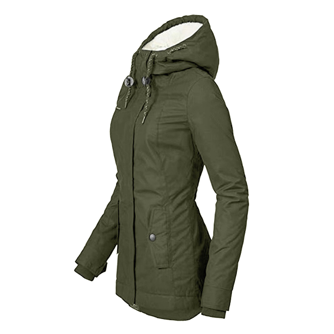 Wasserdichte Damen Winterjacke mit Teddy-Futter, Kapuze und Reißverschluss-Taschen