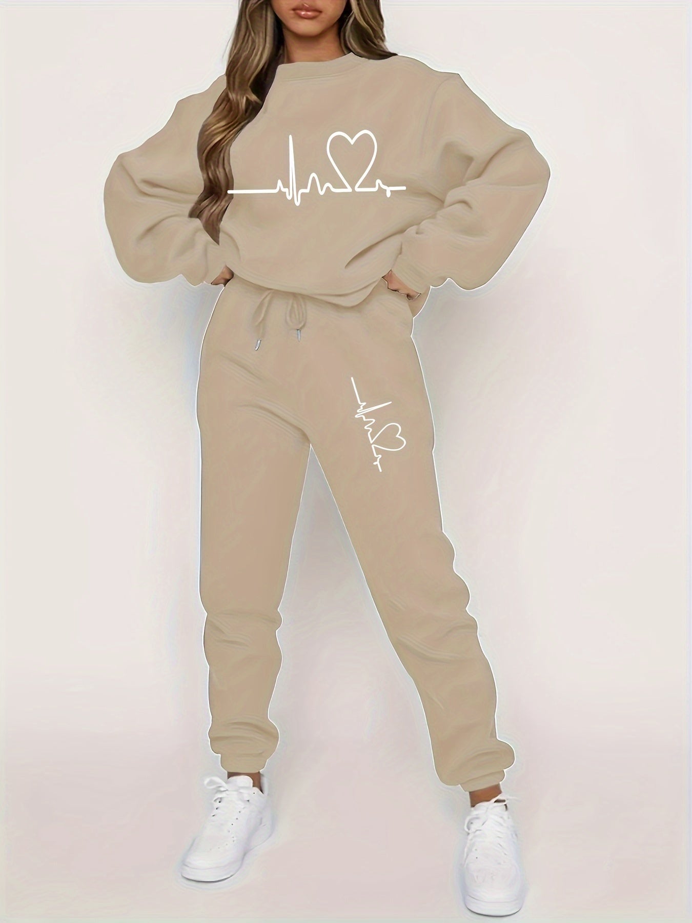 Bequemer Damen Jogginganzug für Herbst und Winter mit Rundhals-Pullover