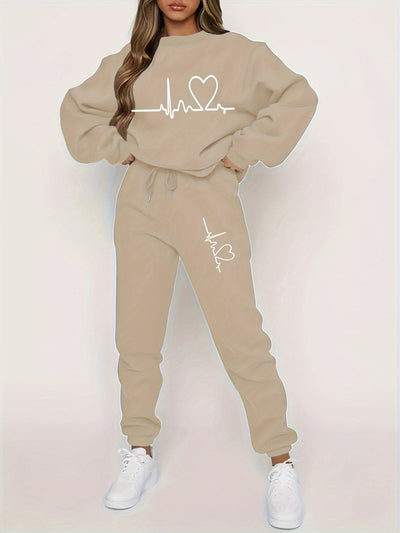 Bequemer Damen Jogginganzug für Herbst und Winter mit Rundhals-Pullover