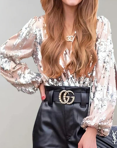 Maeve - elegantes top mit silbernem glitzer