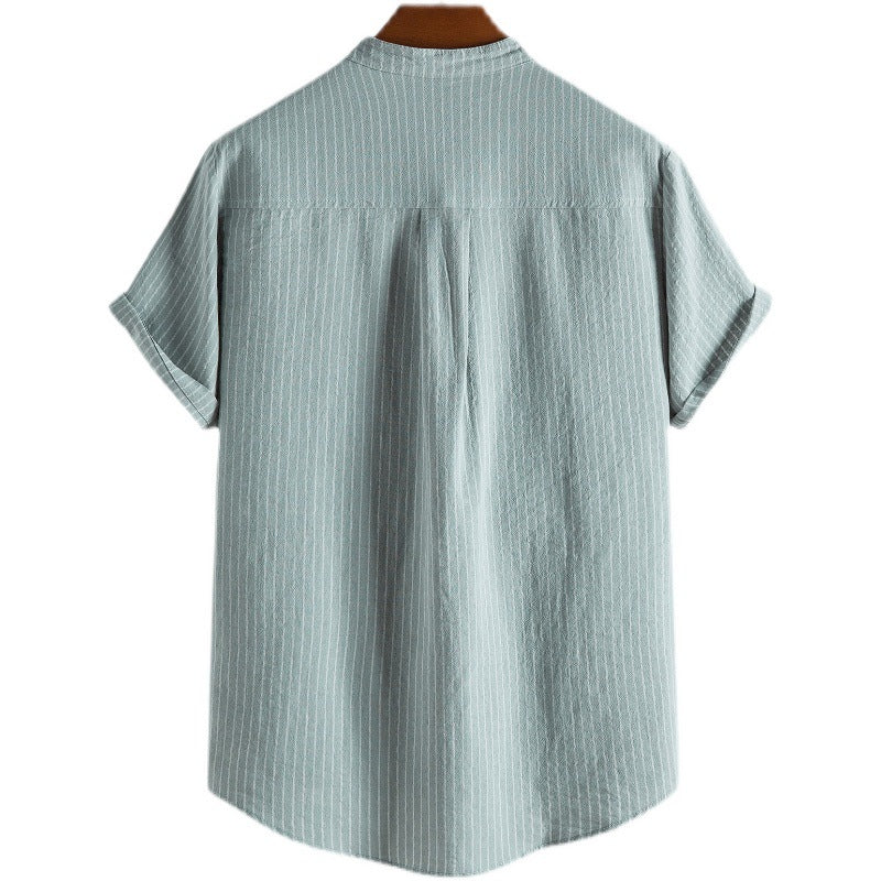 Gestreiftes Leinen Hemd mit Knopfleiste Herren