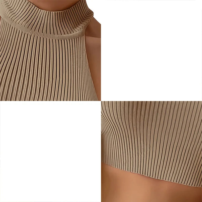 Damen Geripptes Neckholder Top mit Stehkragen - Elegant & Figurbetonend