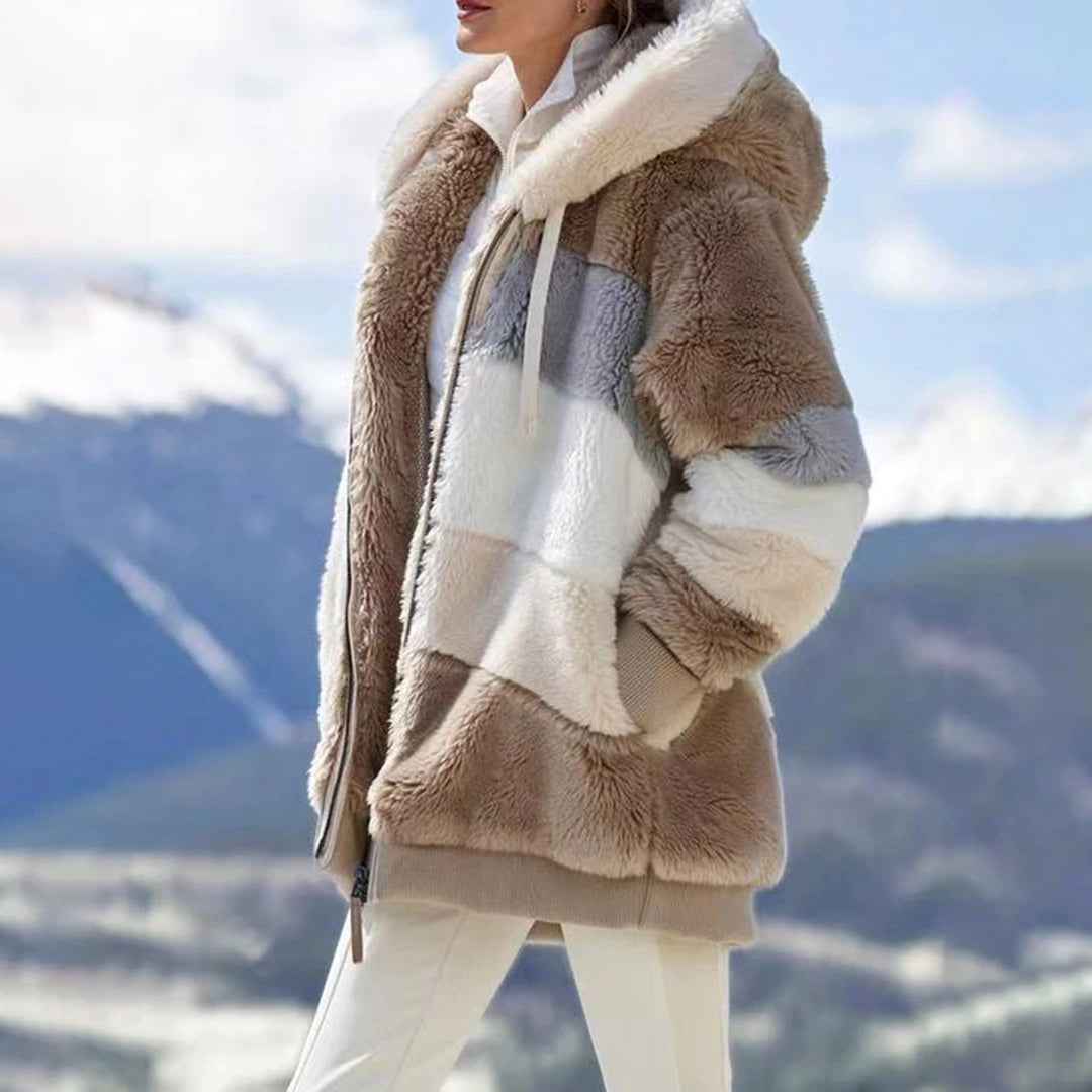 Damen Plüschjacke mit Kapuze