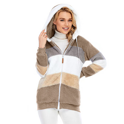 Damen Plüschjacke mit Kapuze