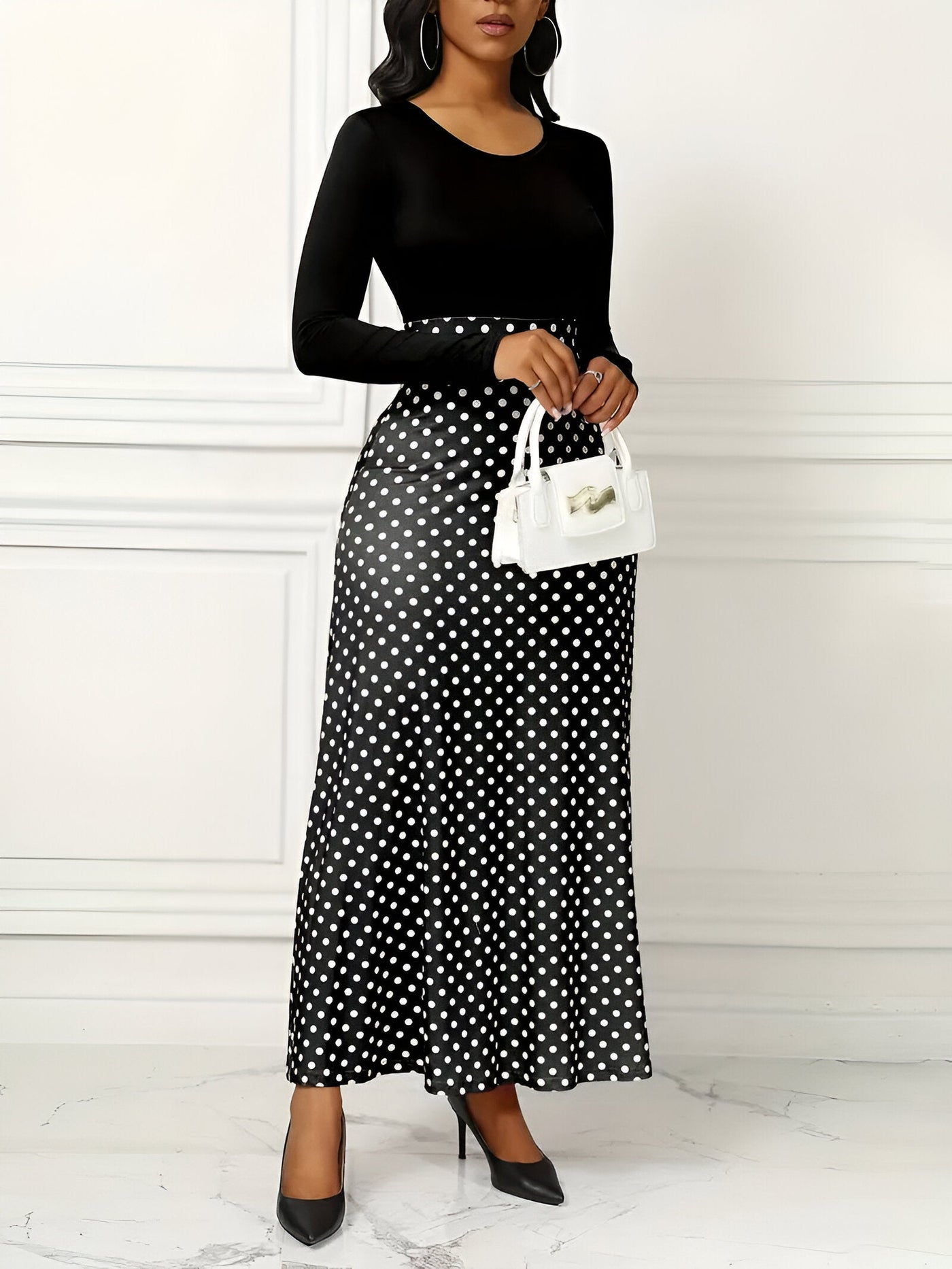 Sabine | Mühelos Elegantes Polka-Dot-Maxikleid
