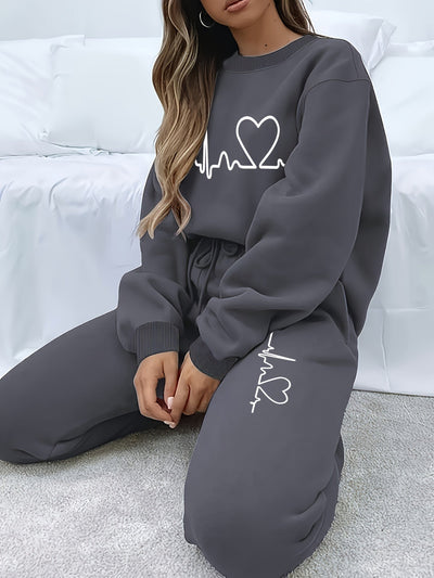 Bequemer Damen Jogginganzug für Herbst und Winter mit Rundhals-Pullover