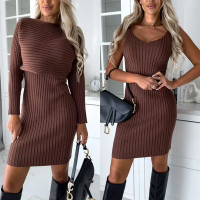 2-teiliges Strick Set Kleid und Pullover für Damen