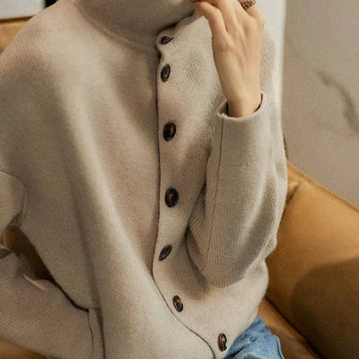 Chic Damen Rollkragenpullover mit Knöpfen