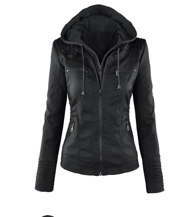 Odolina | Schicke Lederjacke mit Reißverschluss und Kapuze
