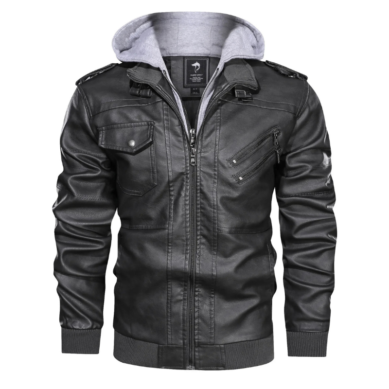 Herren Lederjacke - Stylisch mit abnehmbarer Kapuze und Details