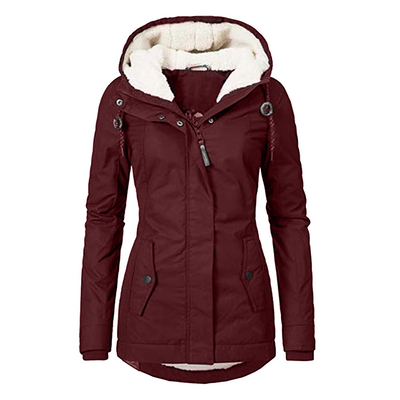 Wasserdichte Damen Winterjacke mit Teddy-Futter, Kapuze und Reißverschluss-Taschen