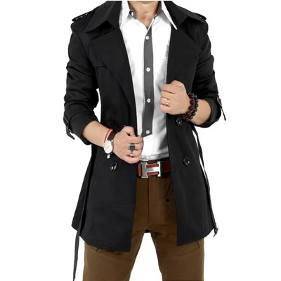 Herren Trenchcoat Lang mit Gürtel - Eleganter Businessmantel