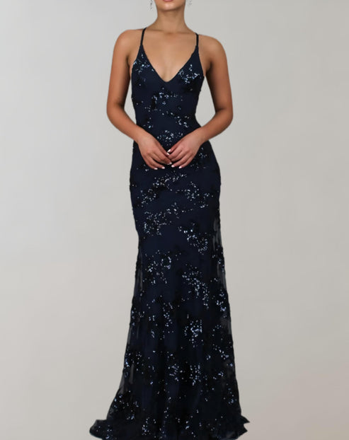 Aria - ärmelloses und rückenfreies kleid mit wunderschönen pailletten