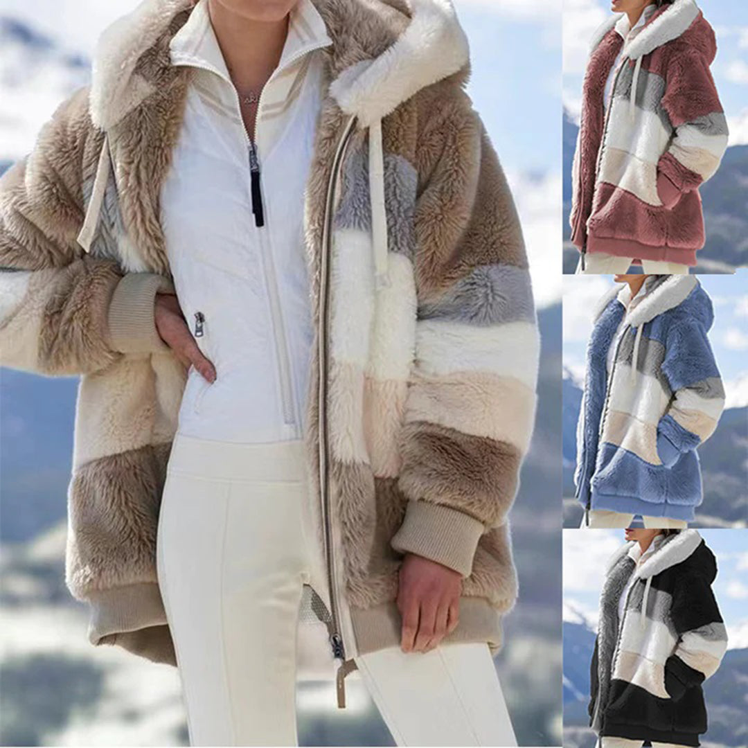 Damen Plüschjacke mit Kapuze
