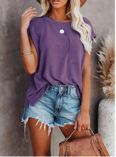 Lässiges Damen Oversize-Shirt mit Brusttasche | 100% Baumwolle | Locker geschnitten