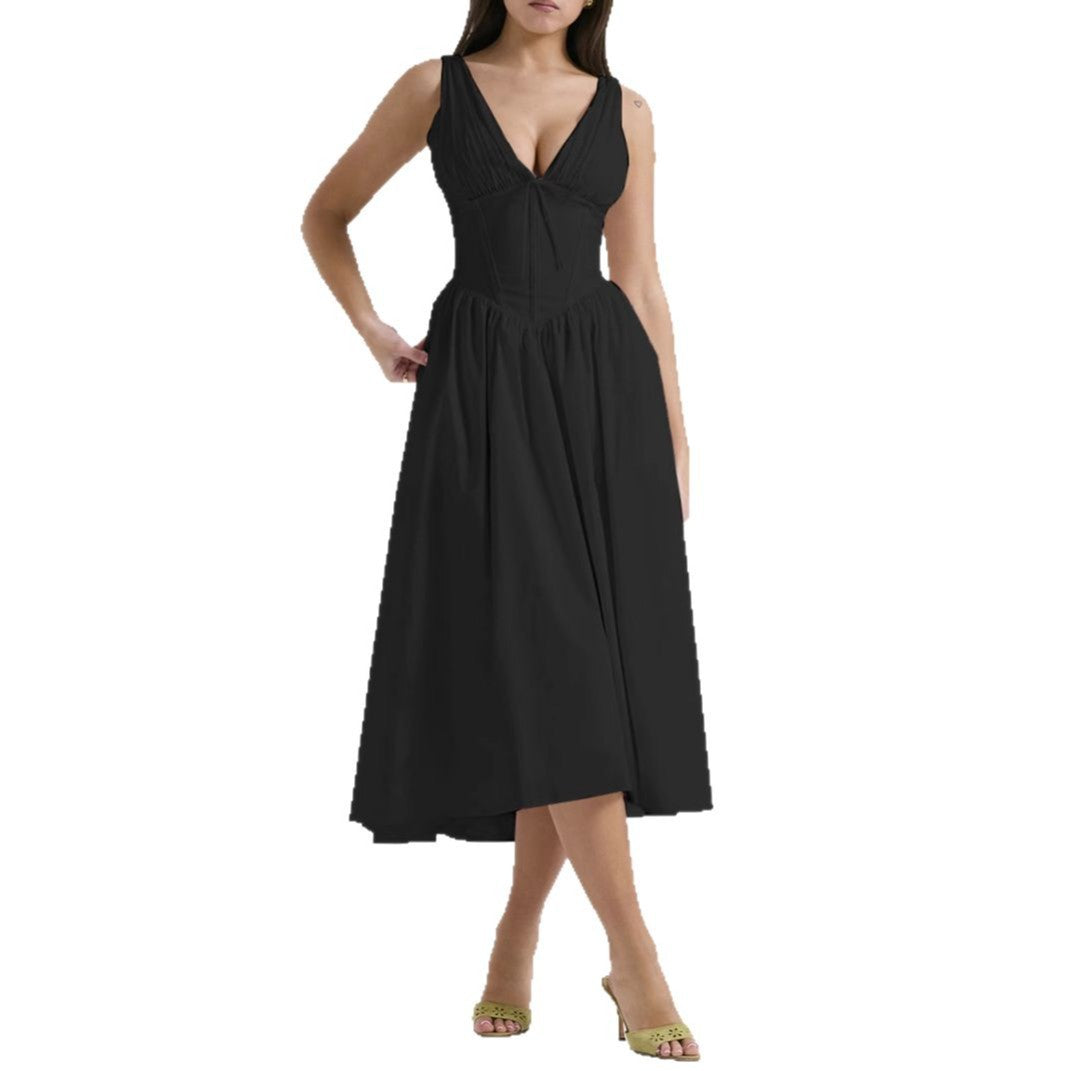 Ärmelloses Midi-Kleid V-Ausschnitt A-Line Blumendruck - Stoyan