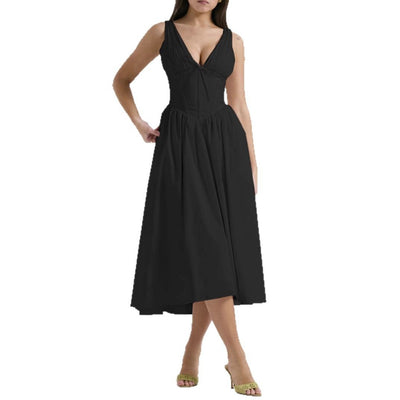 Ärmelloses Midi-Kleid V-Ausschnitt A-Line Blumendruck - Stoyan