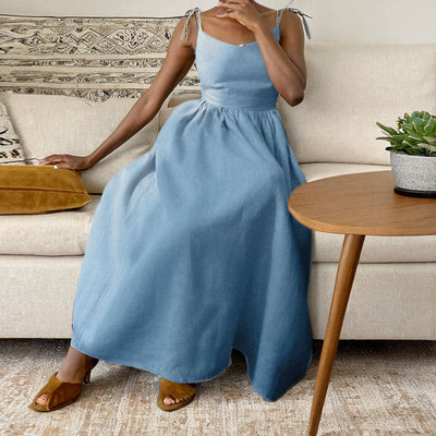 Solvej -  Damen Midi Kleid  V-Ausschnitt Mit Offener Rücken