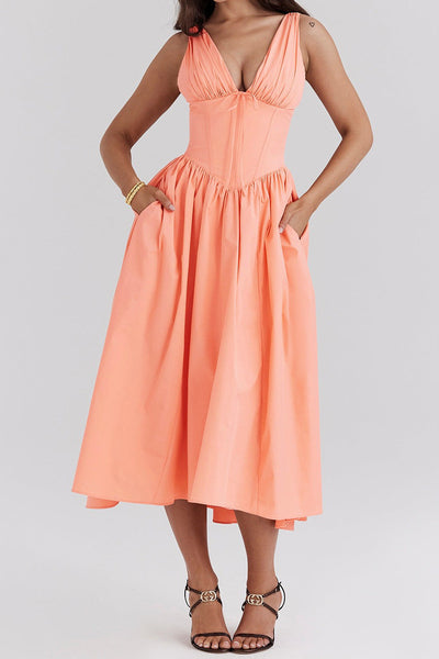 Ärmelloses Midi-Kleid V-Ausschnitt A-Line Blumendruck - Stoyan