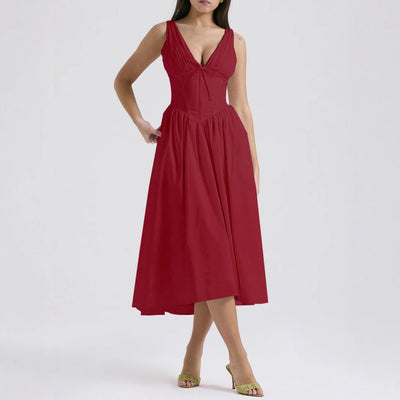 Ärmelloses Midi-Kleid V-Ausschnitt A-Line Blumendruck - Stoyan