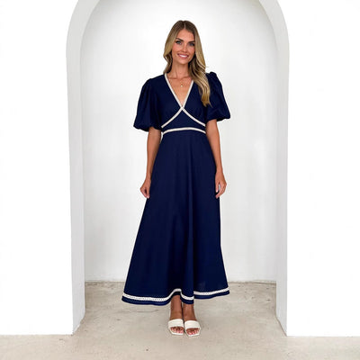 Stina - Elegantes Kleid V-Ausschnitt Puffärmelig Für Frauen