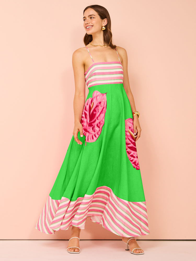 Damen Smocked Midi Kleid  Mit Paisley Print - Genoveva