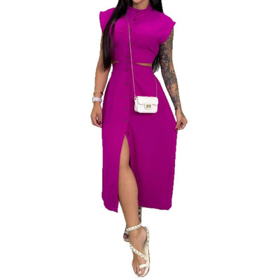 Mereta - Slim Fit Ärmellos Damen Midi Kleid mit Knopfdruck für Sommer
