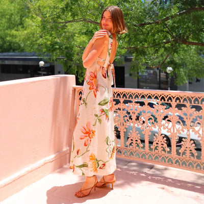 Yanka - Maxikleid Sommer Damen mit Rückenloses Blumendruck