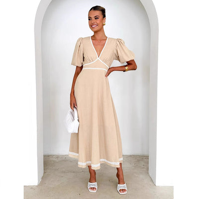 Stina - Elegantes Kleid V-Ausschnitt Puffärmelig Für Frauen