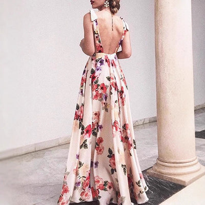 Flora – Damen Maxikleid mit Blumenmuster & Bindeträgern | Romantischer Sommer-Look für Gartenpartys & Urlaub