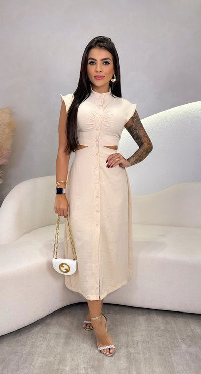 Mereta - Slim Fit Ärmellos Damen Midi Kleid mit Knopfdruck für Sommer