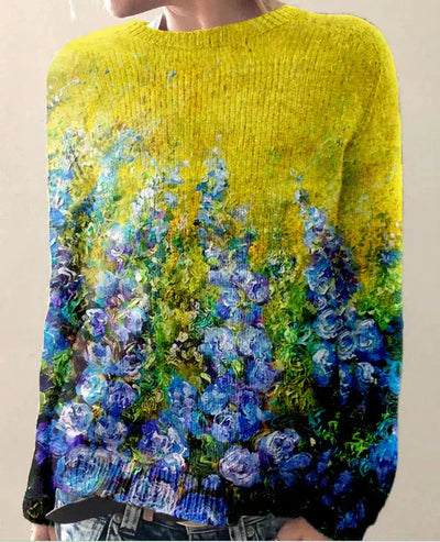 Sofia – gestrickter damenpullover mit 3d-blumendruck