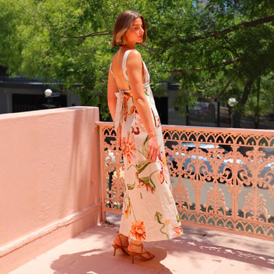 Yanka - Maxikleid Sommer Damen mit Rückenloses Blumendruck