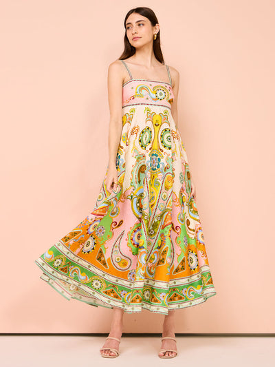 Damen Smocked Midi Kleid  Mit Paisley Print - Genoveva