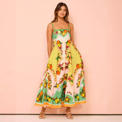 Damen Smocked Midi Kleid  Mit Paisley Print - Genoveva